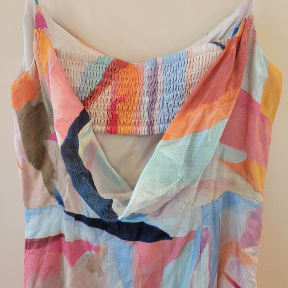 Anthropologie Square Cowl Neck Ruched Side Slit Slip Dress - Picture 9 of 9